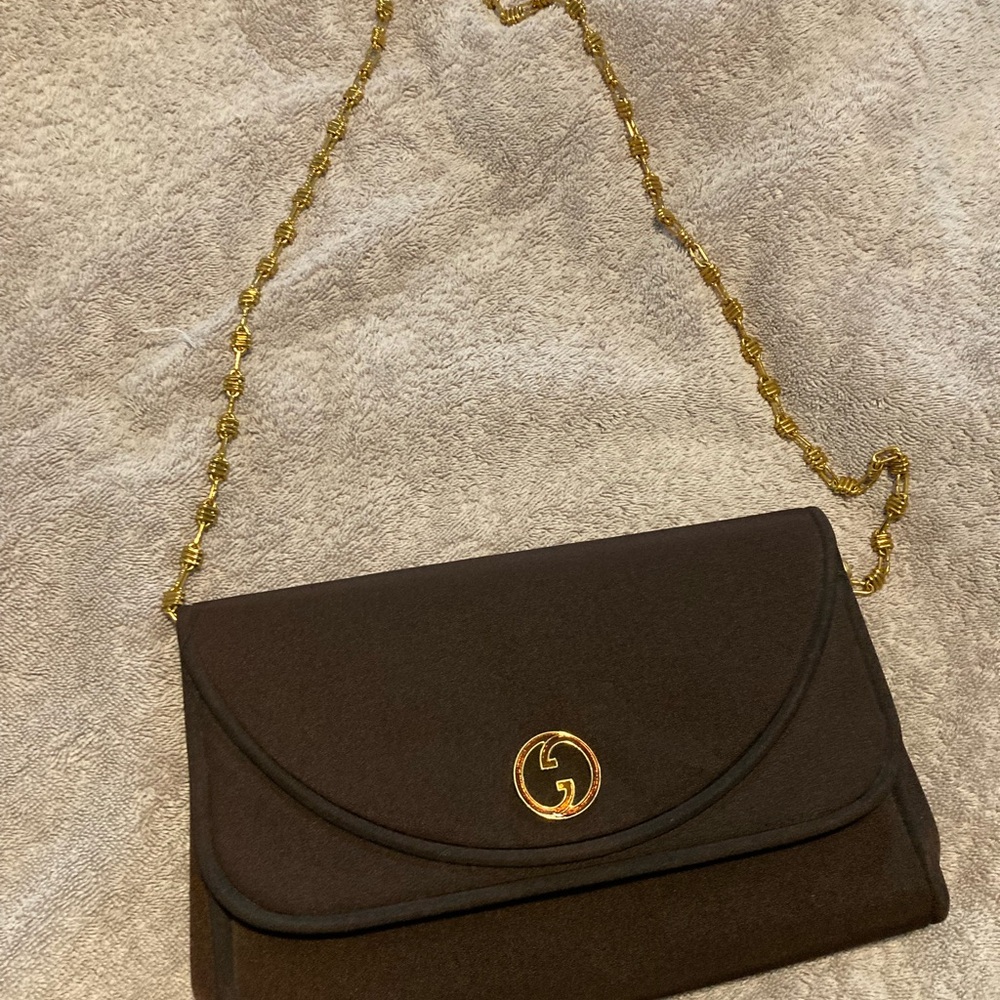 Gucci Brown and Gold Clutch with Chain.  Wear two different ways.  Vintage